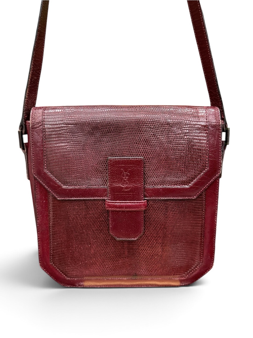Vintage Yves Saint Laurent Burgundy Lizard Skin Shoulder Bag